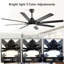 52-Inch Matte Black Ceiling Fan With Light - 8 ABS Blades, 18W LED 3-Color Dimmable Light, For Living Room & Bedroom