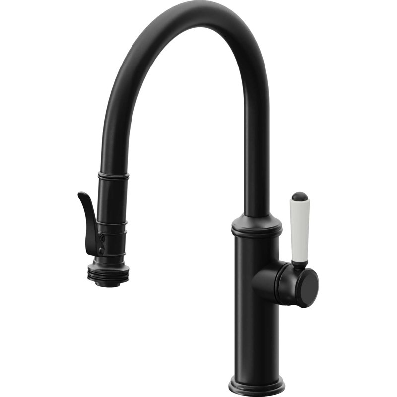 Davoli Kitchen Pull-Down Faucet with Squeeze Sprayer - Low Arc Spout, Matte Black