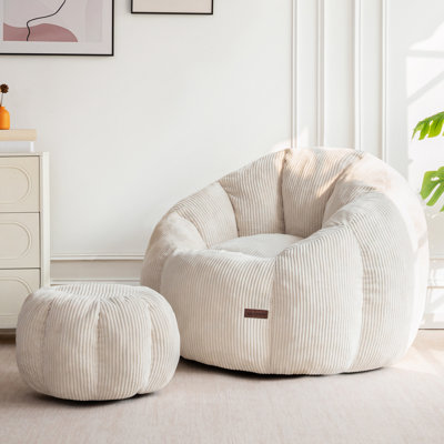 Giant Corduroy Bean Bag Chair With Ottoman Pumpkin-shaped Bean Bag Sofa With Footstool by Trule