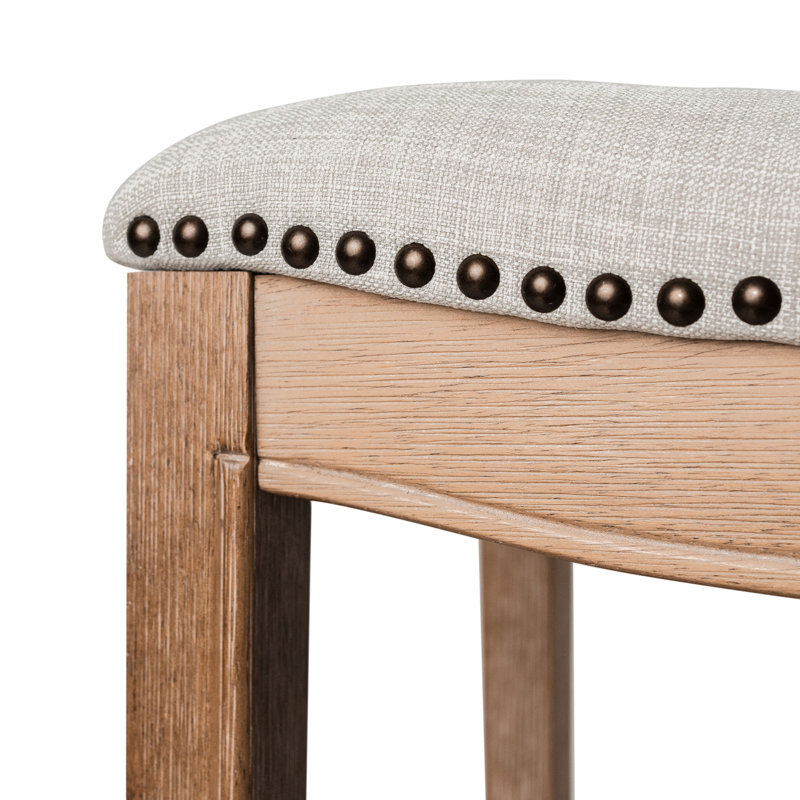 Adrien Gray Weathered Oak Backless Saddle Bar Stool