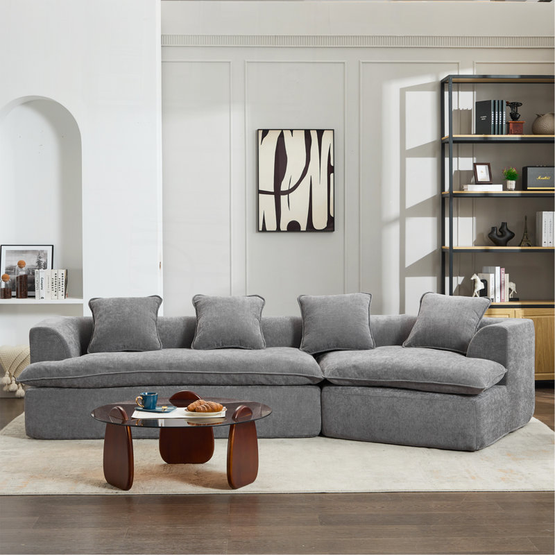 Repose-pieds de canapé modulaire avec coussins, Bouclé gris foncé