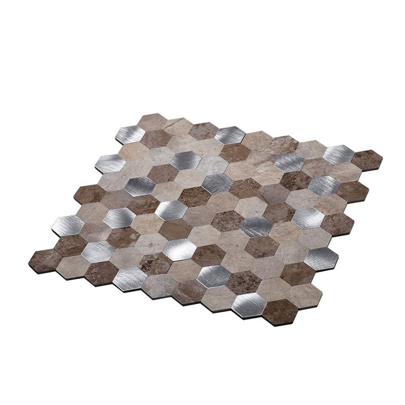 11.25" x 11.25" Metal Honeycomb Peel and Stick Wall Tile, Silver Beige