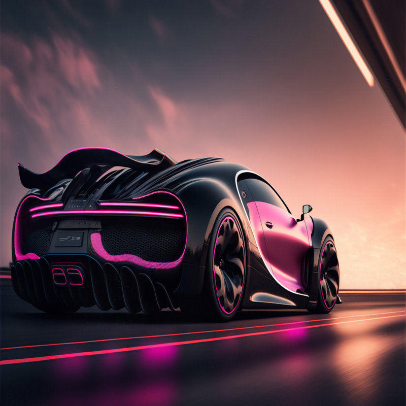 «Visionary Bugatti Design» en noir et magenta I - reproduction sur toile, H 30 po x l 40 po x P 1,5 po