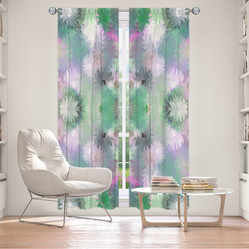 Galyna Room Darkening Curtain Pair, 20" W x 82" L, White/Green/Pink/Purple