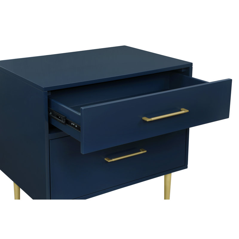 Baugh Glam Two Drawer Nightstand, Navy