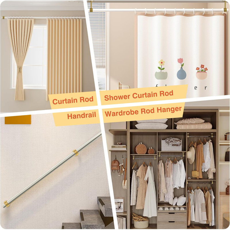 Curtain Rod Holder Bracket 1''Dia,Closet Rod Holders Wall Mount,Ceiling Mounted Curtain Rod Flange Brackets,Ceiling Curtain Rods Brackets For Bathroom Curtain,Stainless Steel Gold Finish,4 Pcs