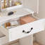 Mini coiffeuse moderne avec miroir éclairé à DEL et rangement dissimulé, tabouret rembourré, bureau de coiffeuse à luminosité réglable, tablettes à plusieurs niveaux résistantes à la poussière, blanc