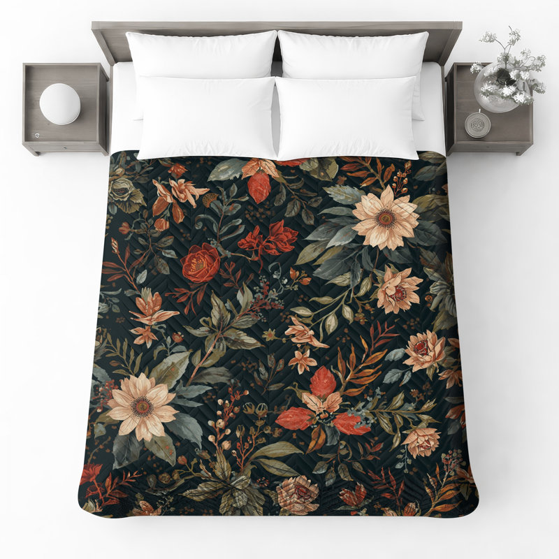 Couvre-lit matelassé à motif floral foncé toutes tailles, Queen
