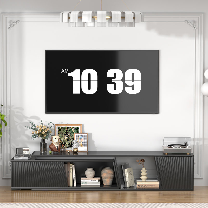 Meuble télé extensible, meuble télé moderne pour téléviseur de 110 po ou moins, console multimédia réversible en bois, Noir