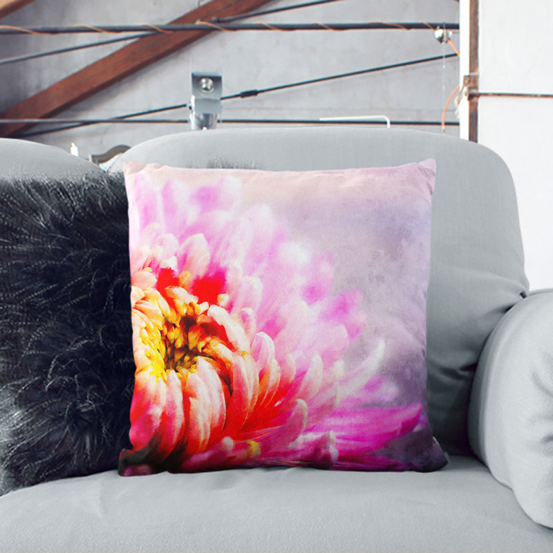 Pink Chrysanthemum Flower Painting Square Throw Cushion, 55cm H x 55cm W x 20cm D