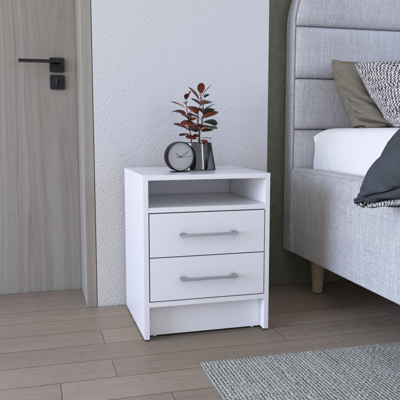 Two-Drawer Nightstand With Open Shelf White