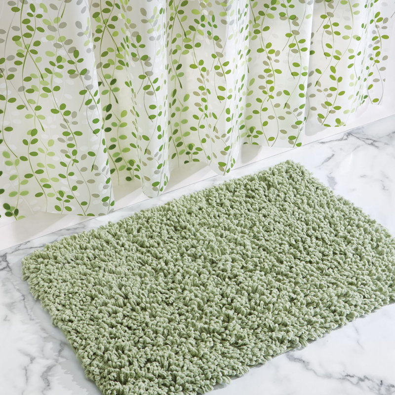 Green and White Semi-Sheer PEVA Shower Curtain with Liner