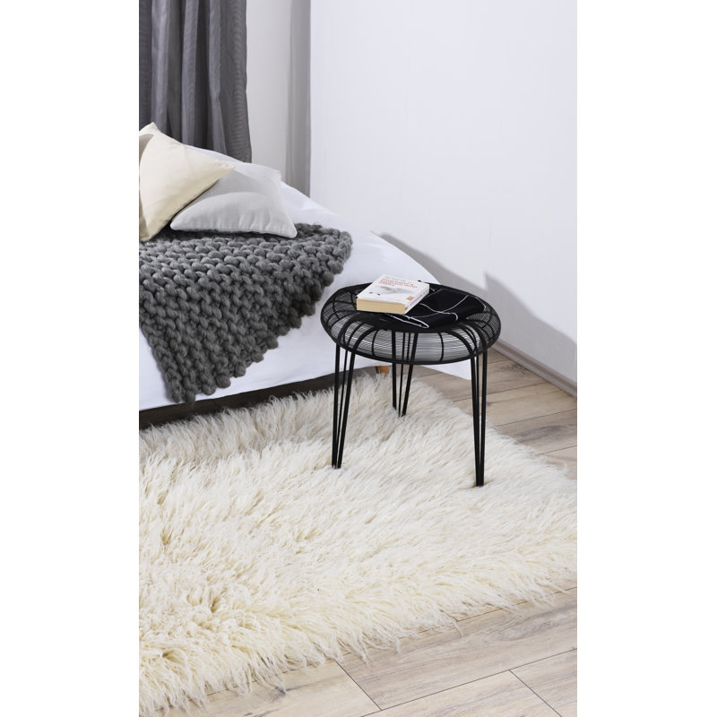 Handgefertigter Flachgewebe-Teppich Barnegat aus Wolle in Natur, Rectangle 40 x 60cm