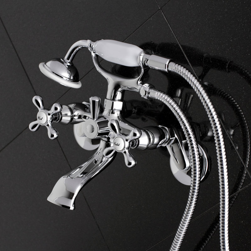 Kingston Brass Kingston Two-Handle 2-Hole Wall Mount Clawfoot Tub Faucet with Hand Shower, Polished Chrome