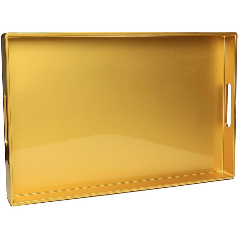 Acrylic Serving Tray, Sturdy Kitchen Countertop Organizer, Decorative Vanity Table Tray, Ottoman Tray, Gold
