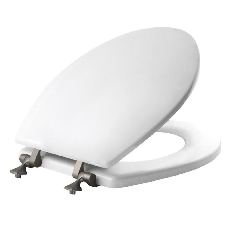 Mayfair by Bemis Benton Slow Close Round White Enameled Wood Toilet Seat, Brushed Nickel