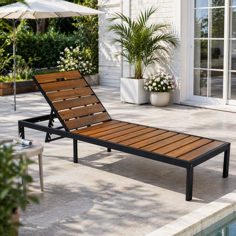 Chaises longues d'extérieur pour piscine, Brun, blanc