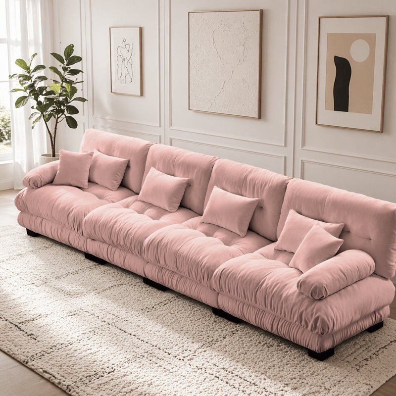 Canapé Cloud, canapé en chenille, Rose + 4 sièges
