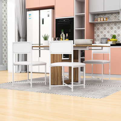 Table de cuisine pliable avec support de rangement et 4 chaises en similicuir