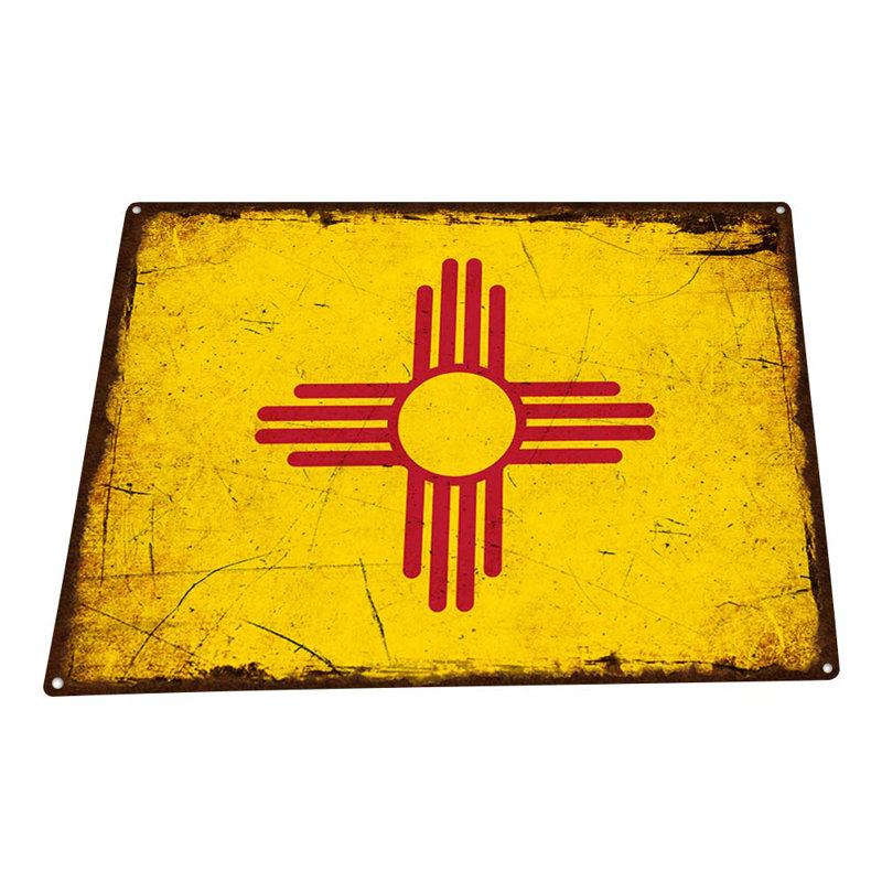 Drapeau du Nouveau-Mexique délavé sur impression métallique, H 11,5 po x l 15,5 po x P 0,04 po