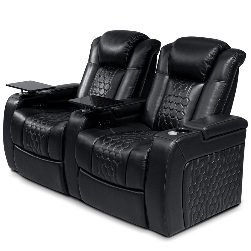Power Recliner 2 PC Made WithTop-Grain Nappa,Fully Adjustable Relaxation,Smart Charging,Dynamic RGB LED Lighting, Black