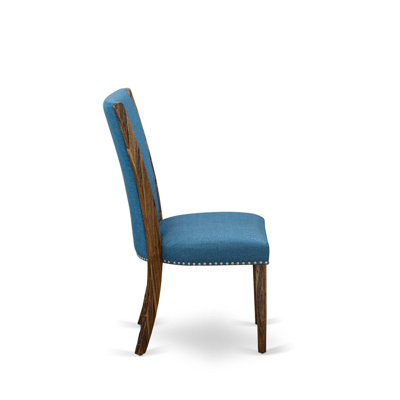 Ensemble de salle à manger 5 pièces pour 4 personnes comprenant une table rectangulaire à pieds en V et 4 chaises de salle à manger Parson en lin bleu.