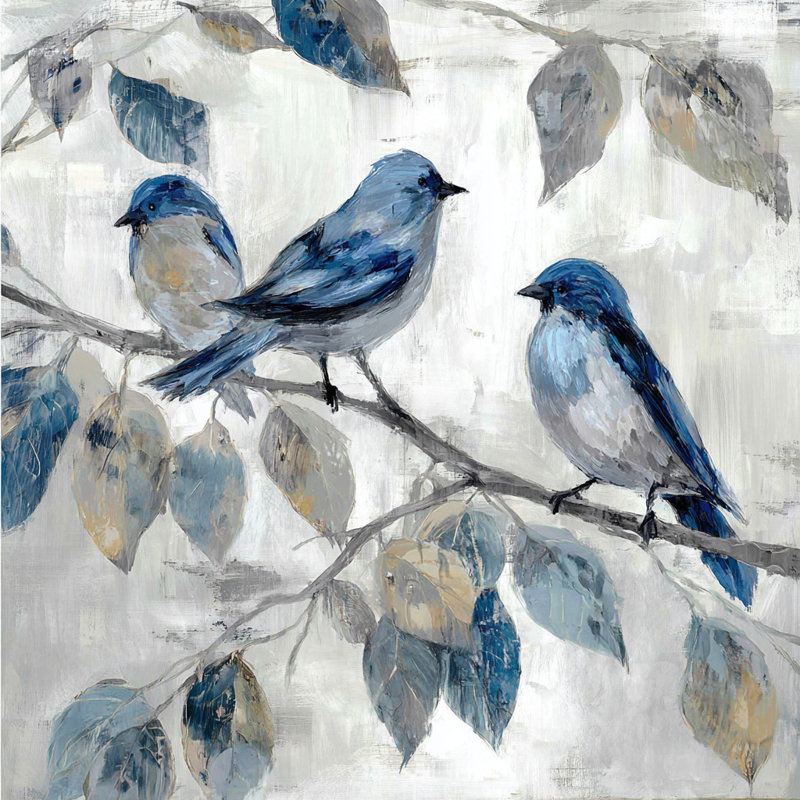 Harmony in Blue Feathers - Modern Bird Canvas Wall Art, 40" H x 40" W
