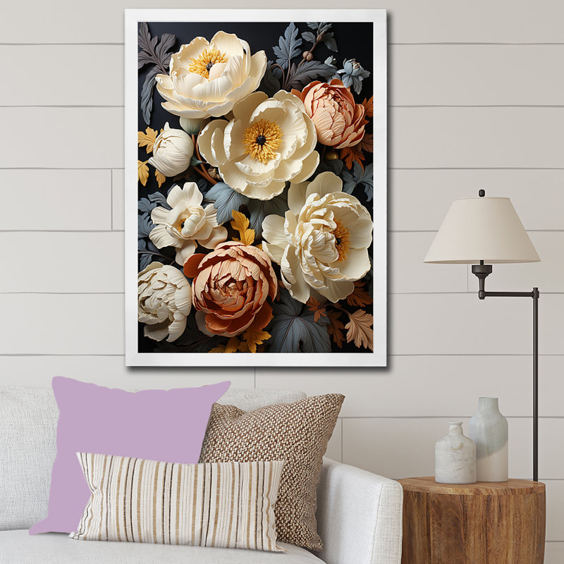 «Enchanted Peonia Grace I», reproduction sur toile, Cadre photo blanc, H 44 po x l 34 po x P 1,5 po