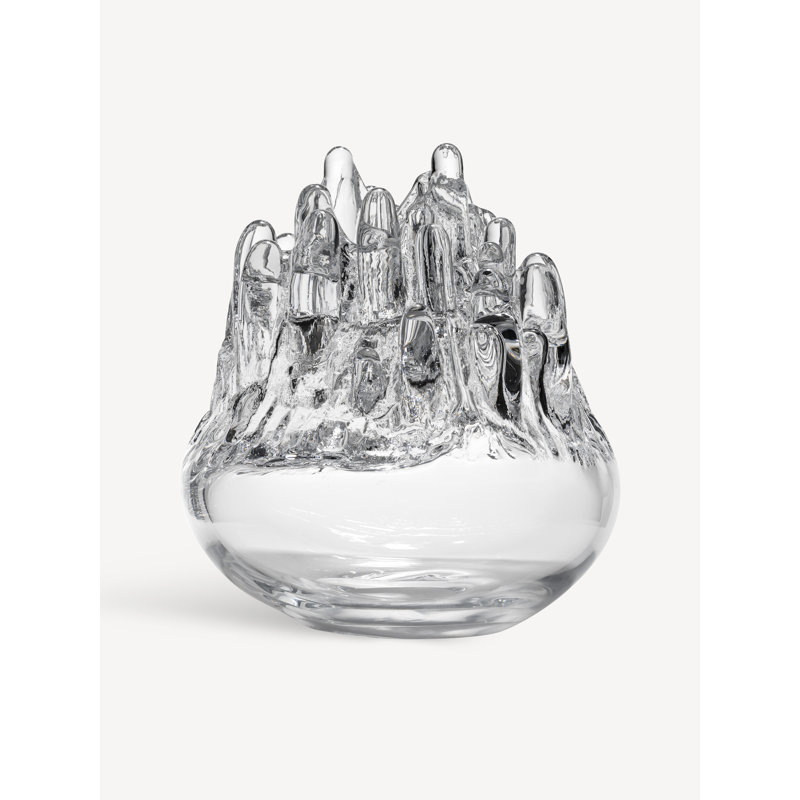 Polar Abstract Clear Glass 8" Candle Holder with Textured Finish