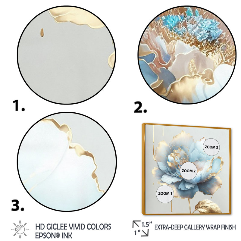 «Chic Blue Blooming Flower II», reproduction sur toile, Gold Picture Framed, L 24 po x H 24 po