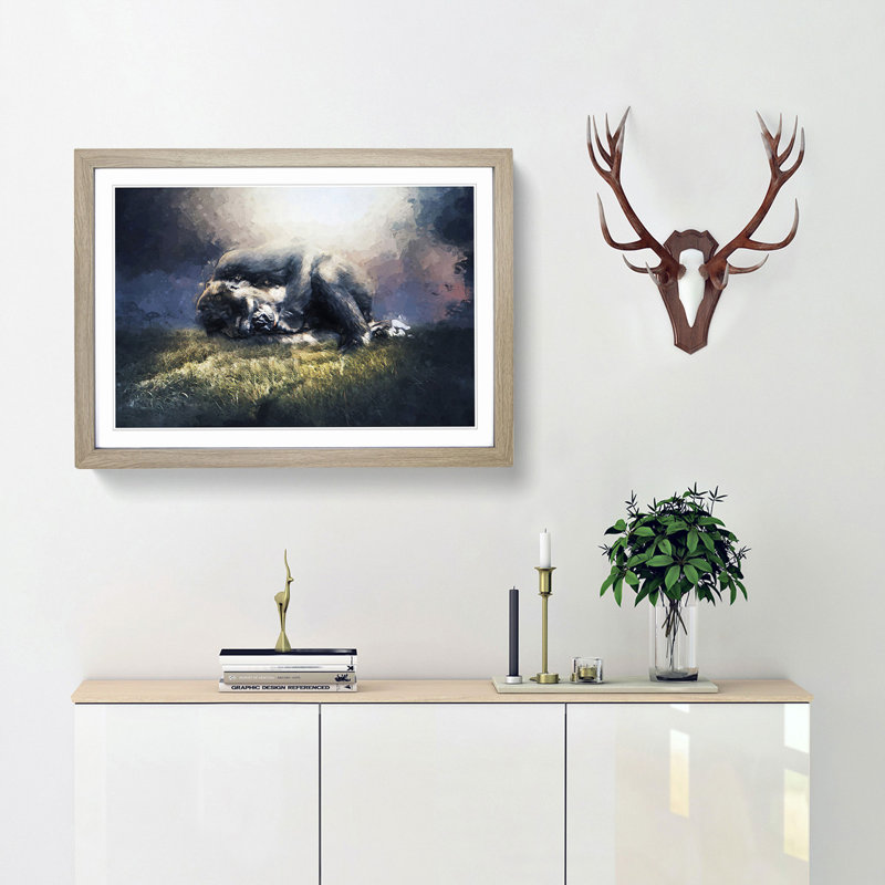 The Resting Gorilla in Abstract - Framed Print, Oak, 60cm H x 91cm W x 2cm D