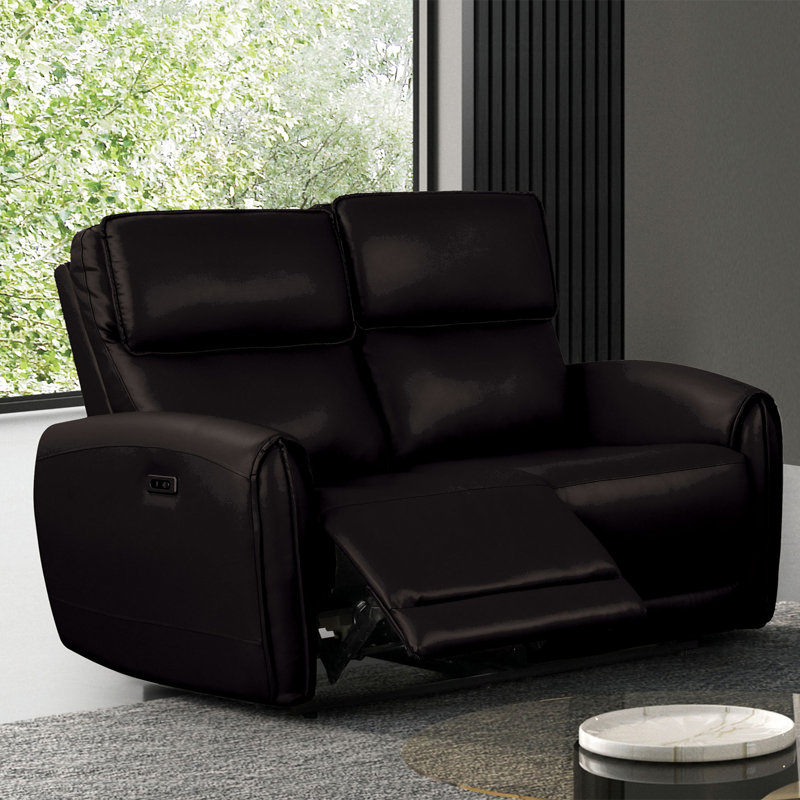 Causeuse électrique contemporaine de 57,4 po de largeur, noire, Noir