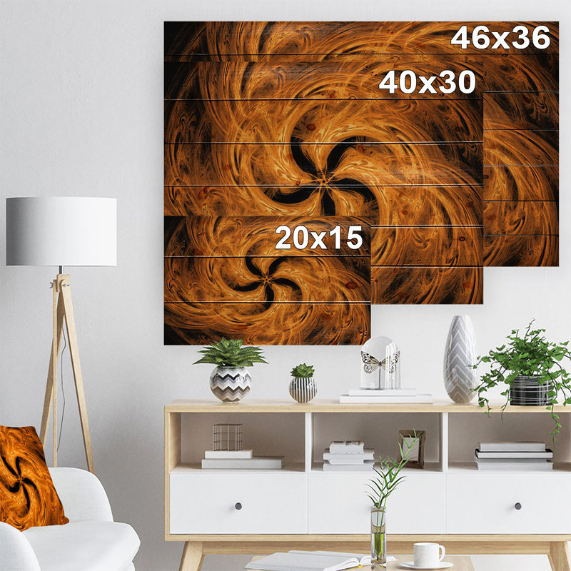 «Brown Fire Fractal Flower Design», impression, H 30 po x l 40 po x P 1,5 po, Bois