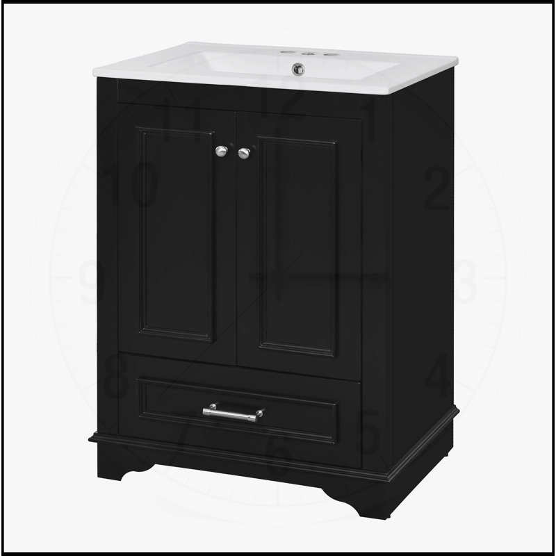 24'' Bathroom Vanity with Ceramic Sink Combo, Black