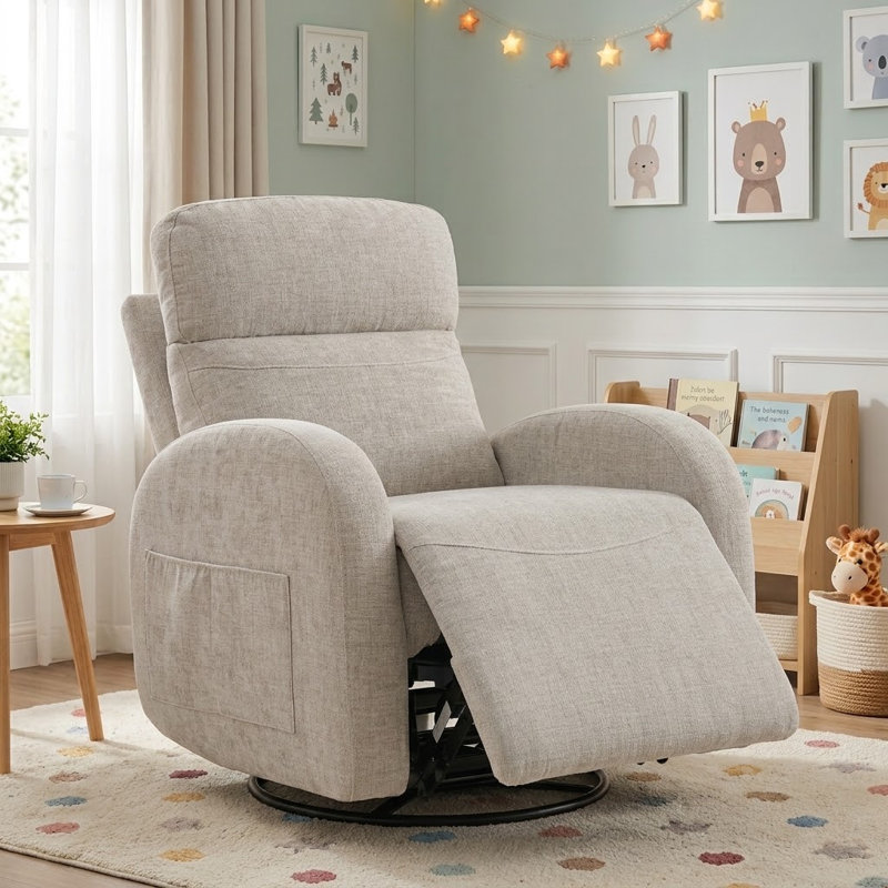 Fauteuil inclinable pivotant à bascule Delba à trois moteurs avec appui-tête et soutien lombaire réglables, ports USB et de type C, idéal pour la chambre d'enfant.
