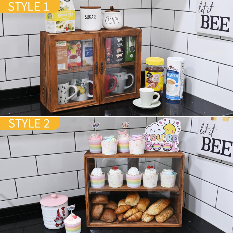Vitrine en bois trempé avec portes doubles, Brun