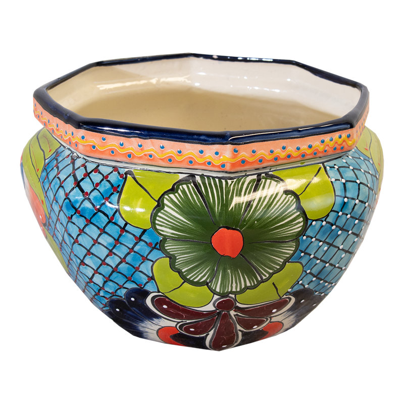 Desert Bloom Talavera Octangular Planter in Sky Blue