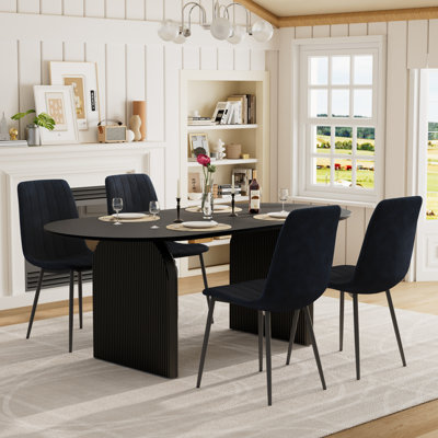Ensemble de table de salle à manger à double piédestal 70 po avec chaises Velevt