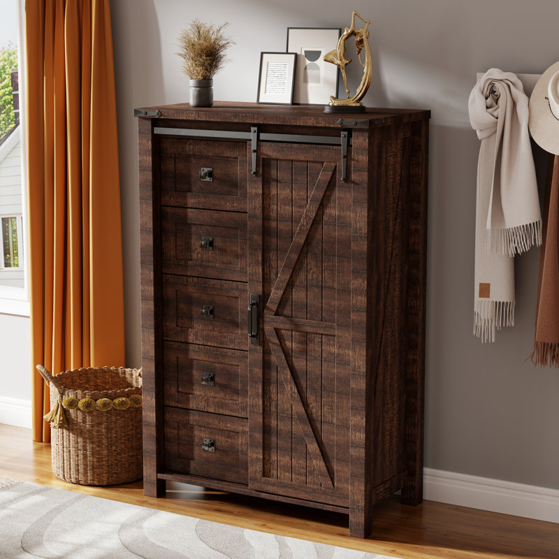 Commode 5 tiroirs Farmhouse, Brun