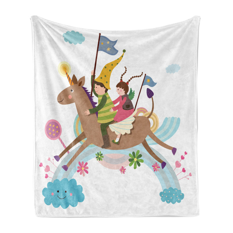 Ambesonne Donkey Fleece Throw Blanket Cartoon Composition Multicolor, 60" W x 80" L
