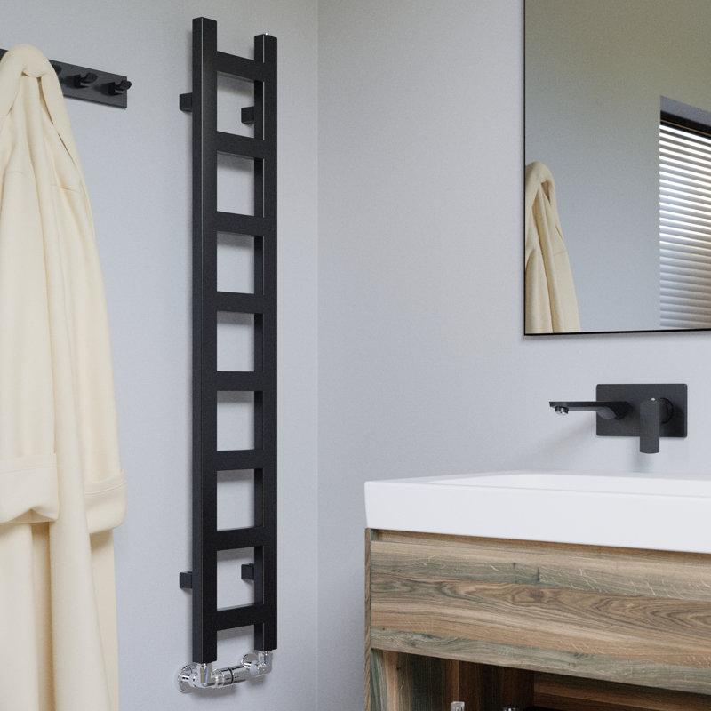Easy Heated Towel Rail, 128 cm H  x 20 cm W x 7.2 cm D, Black