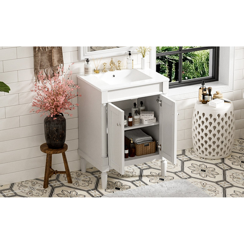 De meuble-lavabo moderne "- lavabo simple avec lavabo supérieur et armoire de rangement à 2 niveaux, grandes tablettes pour l'organisation