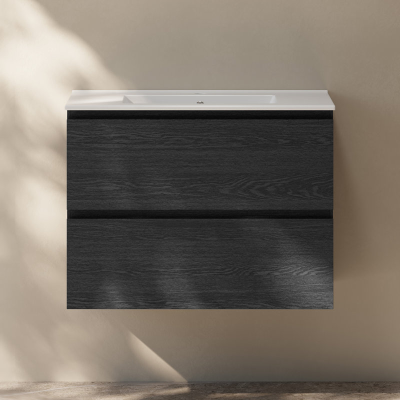 Meuble-lavabo mural avec lavabo 30 po Liberte, Chêne noir