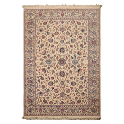 Tapis kaashaann traditionnel en laine noué à la main ivoire 6 x 9 po 200 KPSI