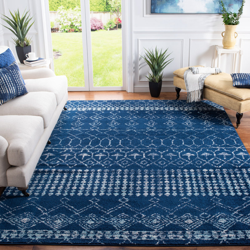 Tapis bleu marine à motif géométrique Cobos, Rectangle 5 pi 3 po x 7 pi 6 po