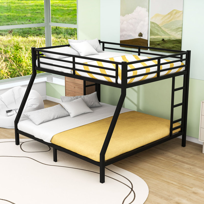 Metal Standard Bunk Bed With Ladders And Under-Bed Storage, Queen Over King
