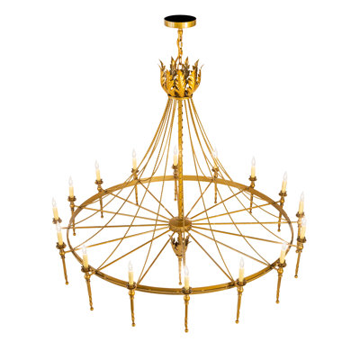 Lustre en roue de chariot à 16 lumières de style bougie Stonyford
