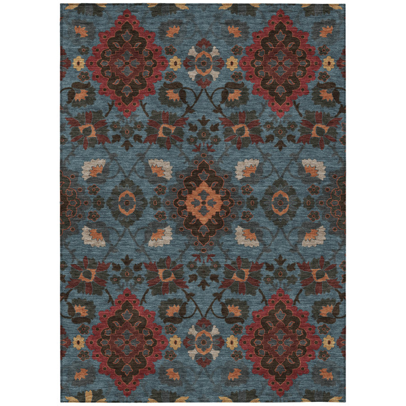 Denim Blue Flat Woven Synthetic 3' x 5' Area Rug
