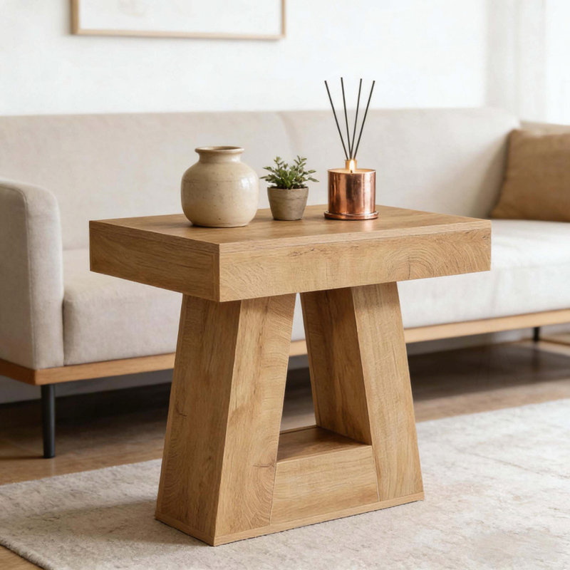 Unique End Table with Trapezoidal Base