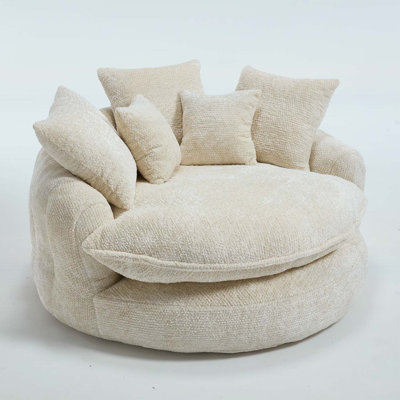 Fauteuil de 55 po de long en mousse de polyester, canapé-lit rond surdimensionné pour les salles de détente et de projection, chaise longue moderne moelleuse avec coussins